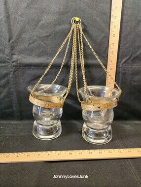 Hanging Planter Candle Holders Gold Tone Jeweled New Clean Ready2Use